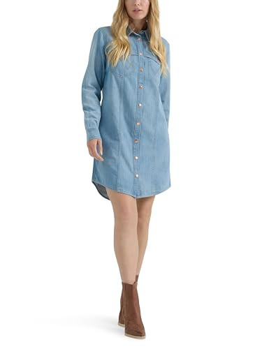 Wrangler Modern Women's Denim Shirt Dress, Sky Blue, X-Large | Amazon (US)