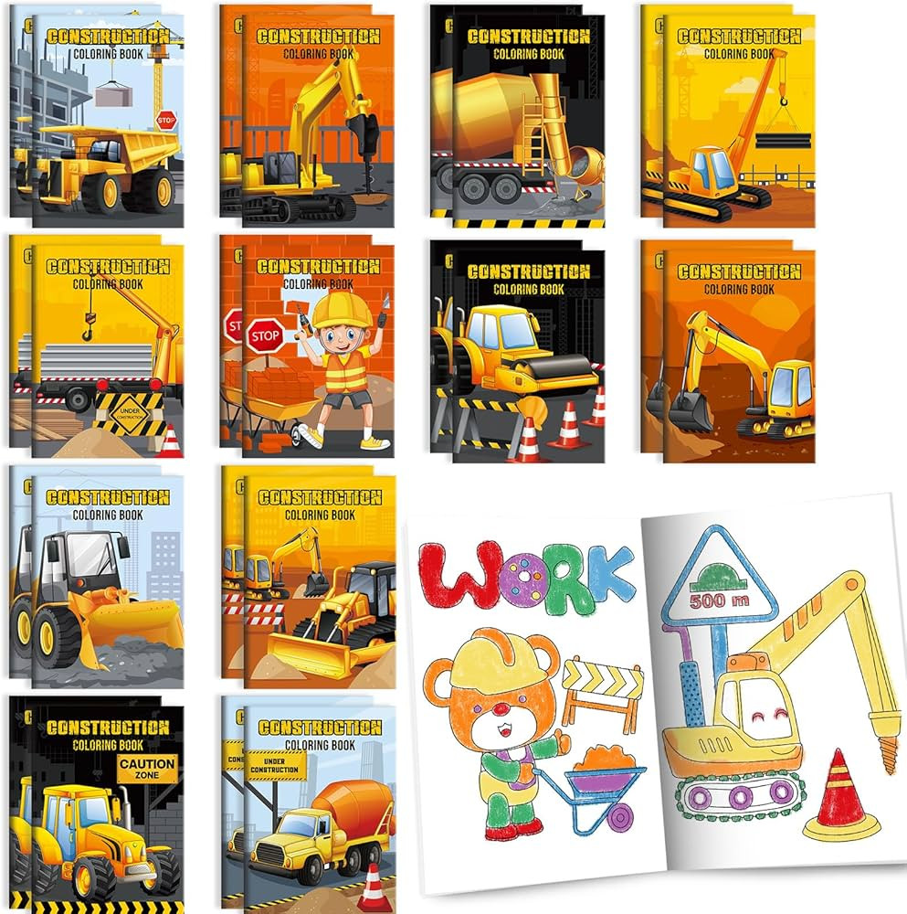 BenLouis 24 Pcs Construction Mini Coloring Books Kids Excavator Theme Party Favors Small Activity... | Amazon (US)
