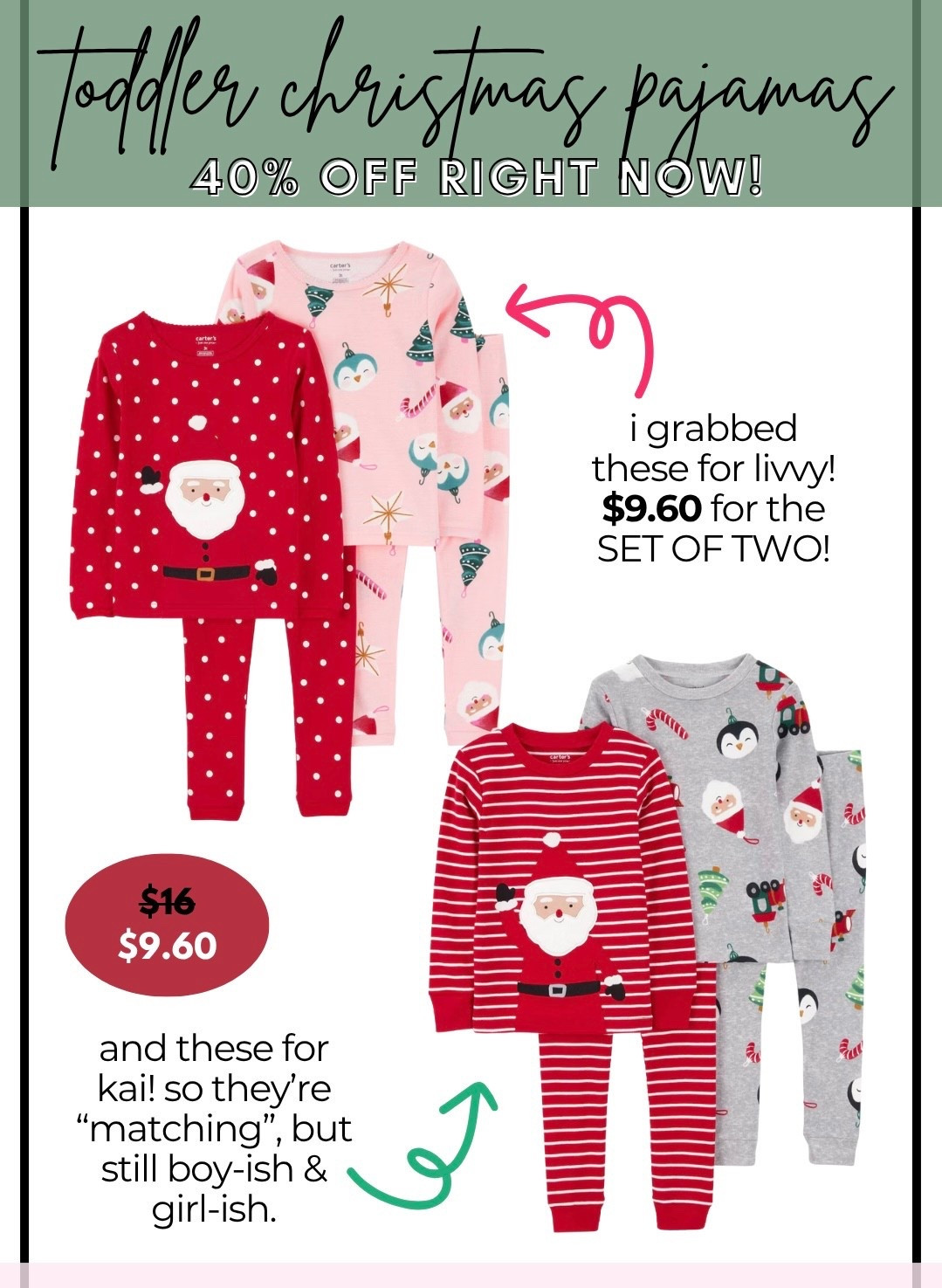 40% off toddler christmas pjs! 🎄♥️ these ones are perfect for matching sibling pjs. 

#kidschristmaspjs #toddlerchristmaspjs #holidaypajamas #targetchristmas 

#LTKHoliday #LTKKids #LTKSaleAlert
