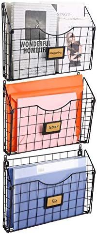 X-cosrack Stackable Hanging Wall Files Rack&3-Tier Metal Folder Wall File Holder with Tag Slot Mo... | Amazon (US)