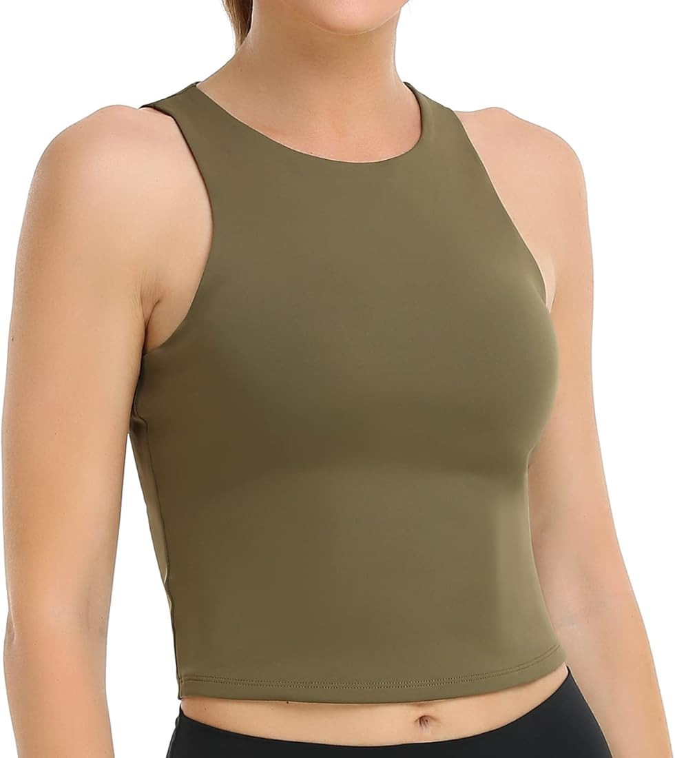 Colorfulkoala Women's Summer Tank Tops Body Contour Sleeveless Crop Double Lined Yoga Shirts | Amazon (US)