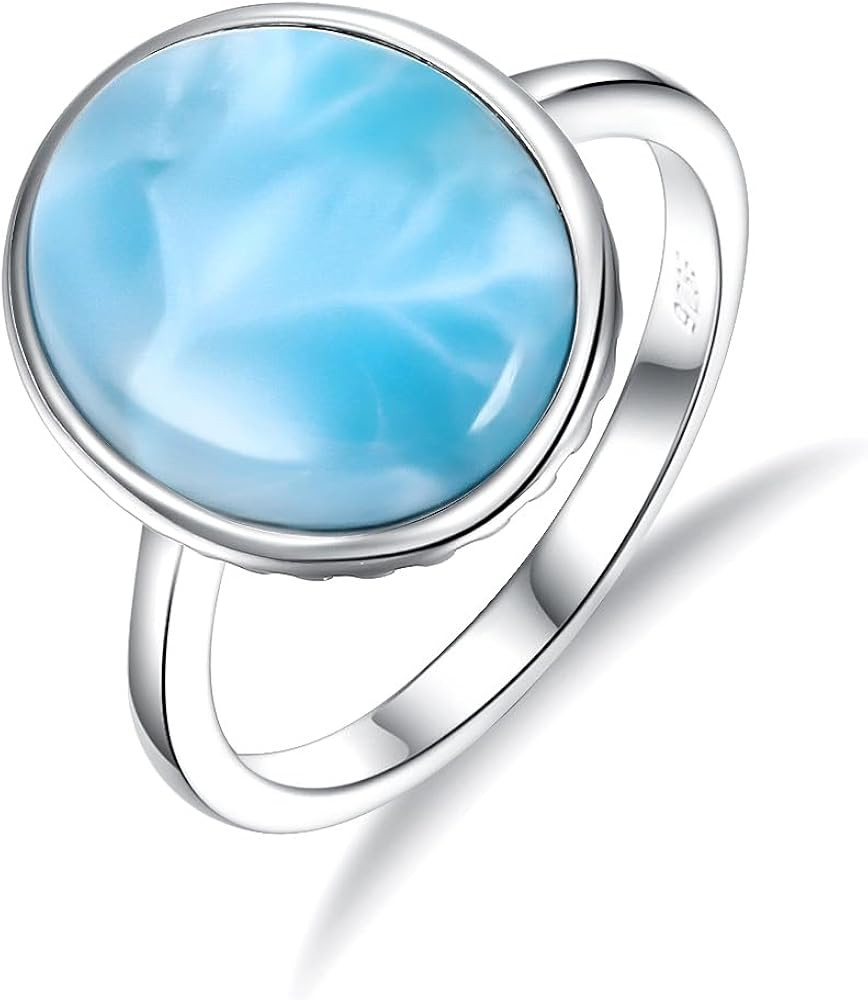 925 Sterling Silver Larimar Ring for Women, 12x15mm Oval Larimar Statement Ring Natural Gemstone ... | Amazon (US)