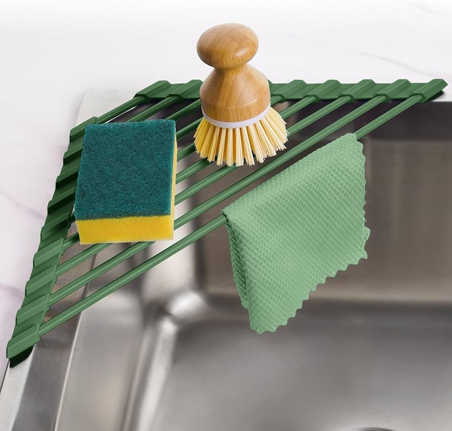 Tomorotec Compact Silicone-Coated Triangle Dish Drying Rack for Sink Corner - Foldable Stainless ... | Amazon (US)