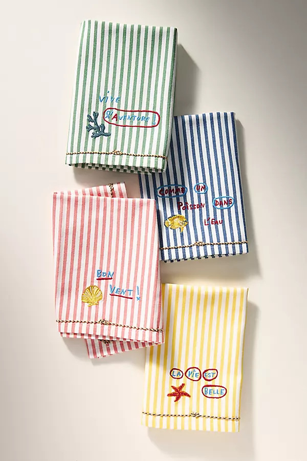 Nathalie Lete By the Sea Embroidered Napkins, Assorted Set of 4 | Anthropologie (US)