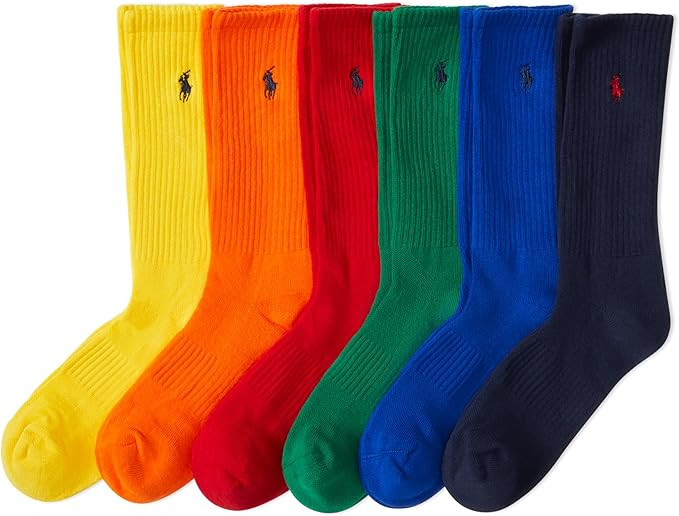 POLO RALPH LAUREN Men's Athletic Performance Cotton Crew Socks - 6 Pair Pack - Moisture Wicking M... | Amazon (US)