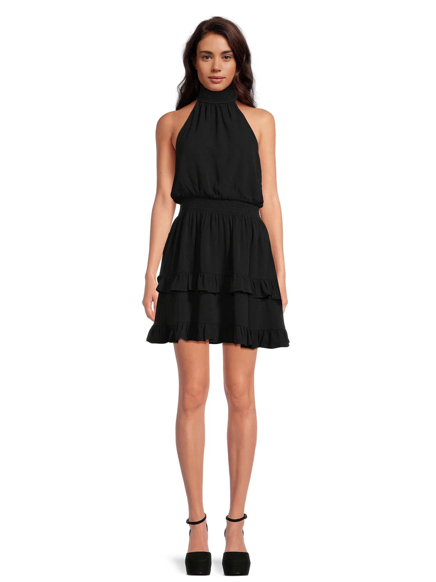 BCBG Paris High Neck Halter Smocked Ruffle Mini Dress, Sizes XS - XXL | Walmart (US)