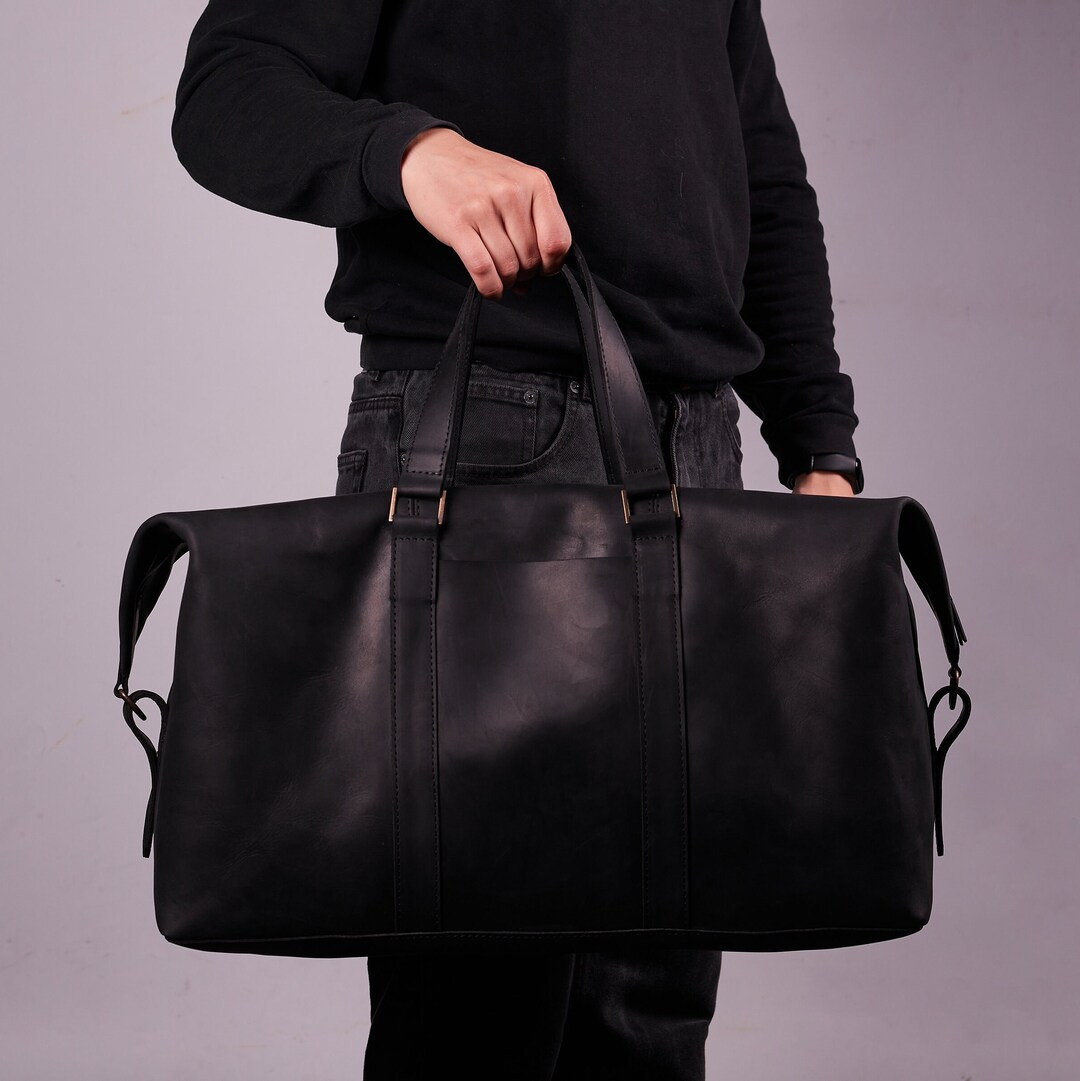 Black Leather Weekender Bag, Duffle Bag Men Personalized Gift Leather Overnight Bag Engraving Man... | Etsy (US)