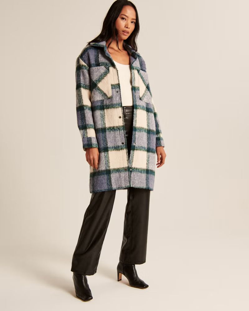 Women's Long-Length Wool-Blend Shirt Jacket | Women's Coats & Jackets | Abercrombie.com | Abercrombie & Fitch (US)