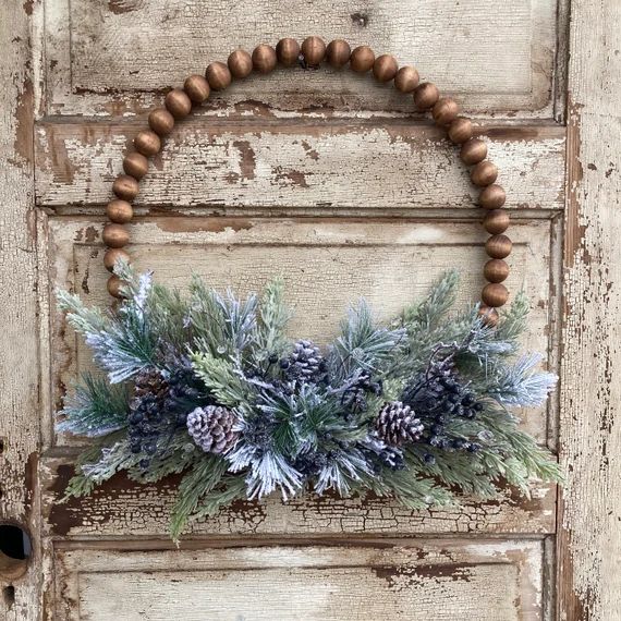 Winter Bead Hoop Wreath for Front Door Modern Christmas - Etsy | Etsy (US)