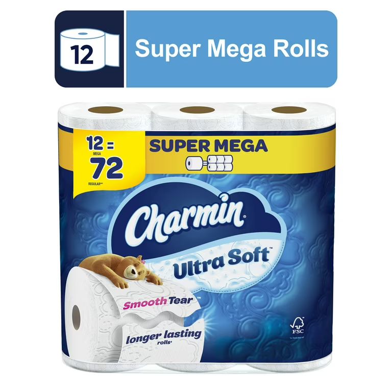 Charmin Ultra Soft Toilet Paper 12 Super Mega Rolls, 336 Sheets Per Roll | Walmart (US)