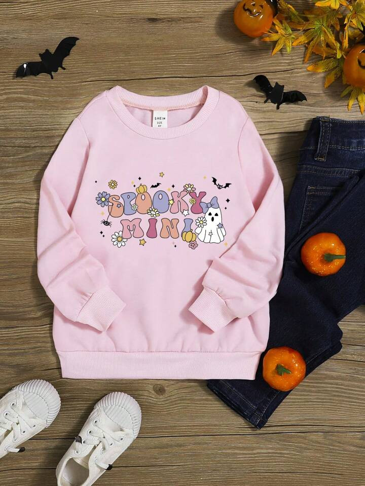 Young Girl Letter & Cartoon Graphic Sweatshirt | SHEIN