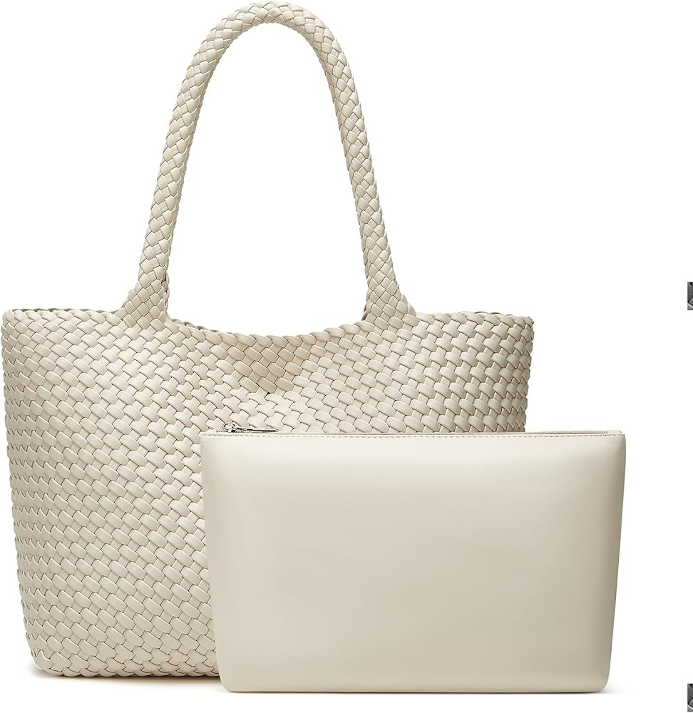Woven Bags for Women Tote Purse: Vegan Leather Shoulder Handbags - Large Beach Tote - Travel Tote... | Amazon (US)