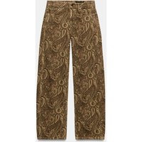 Zara - Zw Collection Curved Straight Low-Rise Printed Jeans - Dark Russet - 32 (Us 14) - Woman | Zara US