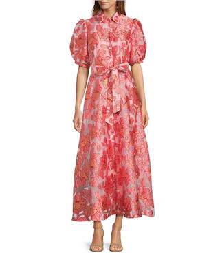 Abbey Glass Charlotte Floral Print Short Sleeve V-Neck Fit and Flare Dress - M | Dillard's