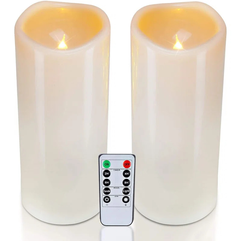 2 Piece D4" X H10" Waterproof Outdoor Flameless Pillar Candles With Remote And Timers (Warm Yello... | Wayfair North America