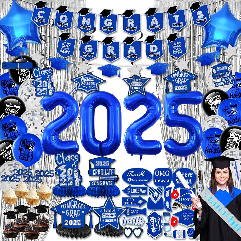 Graduation Decorations 2025-Blue Graduation Party Decorations Supplies Class of 2025 with Banner,... | Amazon (US)
