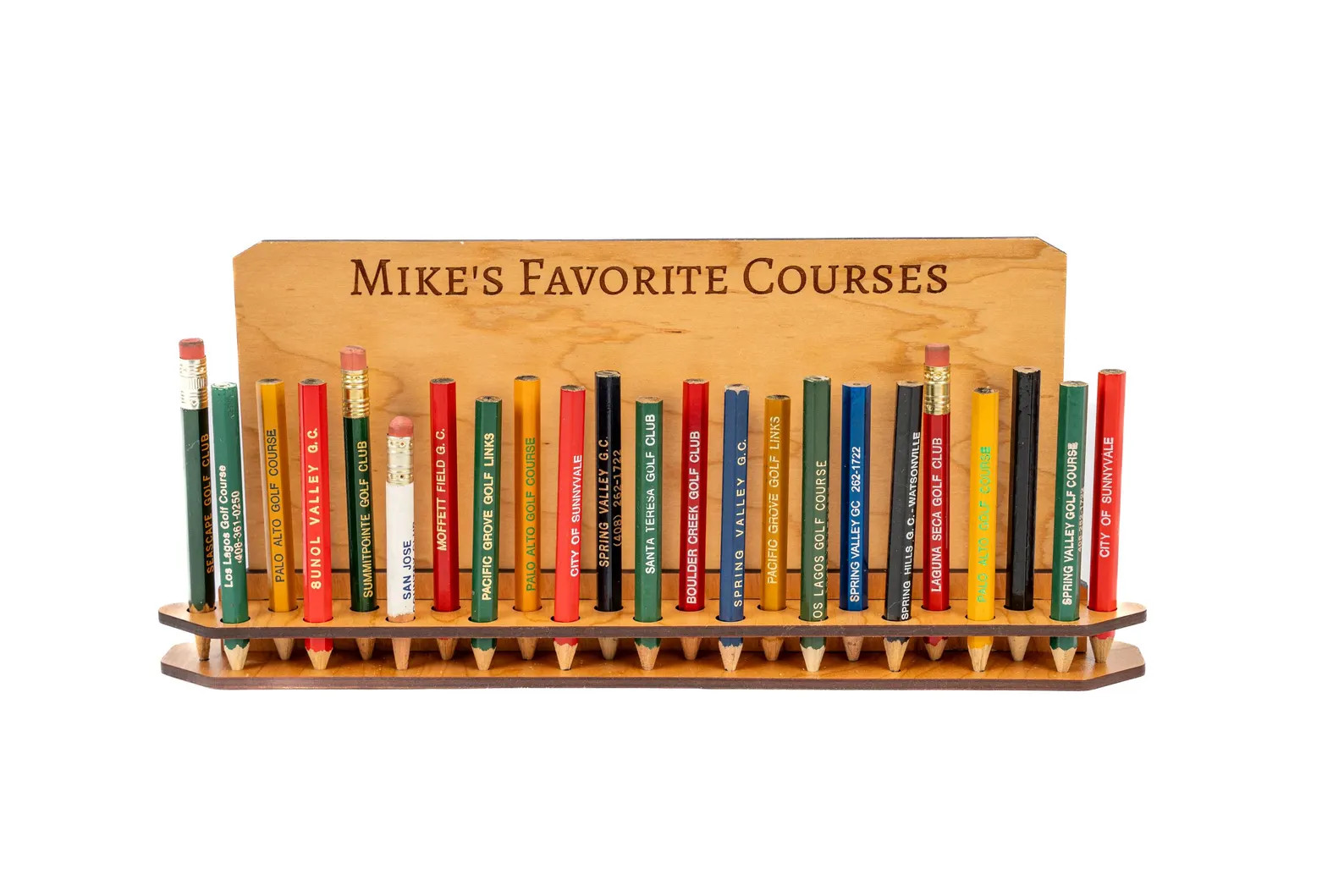 Personalized Golf Pencil Holder, Wall Display for 23 Pencils, Cherry Wood with Custom Saying | Etsy (Global)