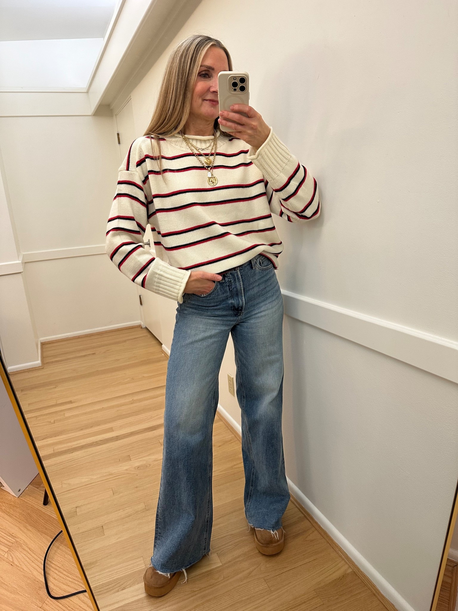Cutest preppy striped roll neck sweater under $40! Platform slides are a steal too! Jewelry code: LASTSEENWEARING 

#LTKFindsUnder50 #LTKGiftGuide #LTKootd