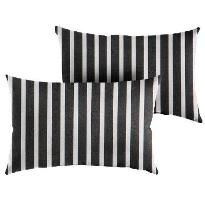 2pk Sunbrella Stripe Outdoor Throw Pillows Black/White | Target