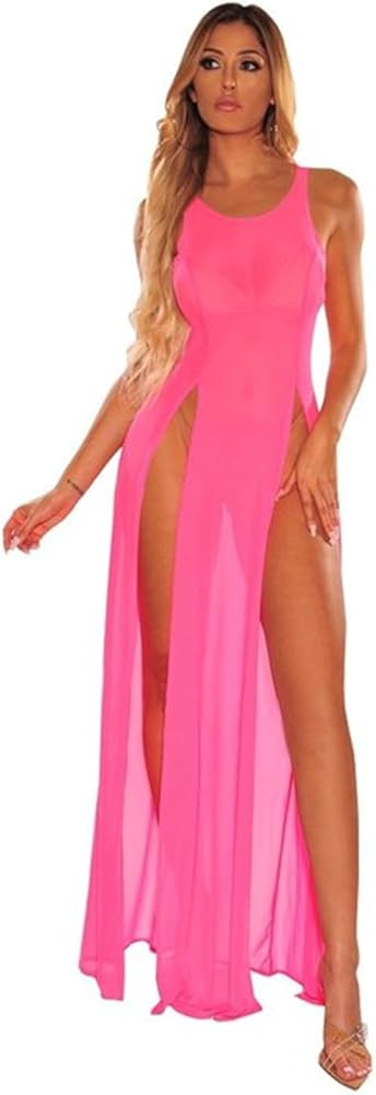 Bikini Cover Up Beachwear Sleeveless Swimwear Bathing Suit Coverup Side Slits Crochet Beach Dress... | Amazon (US)