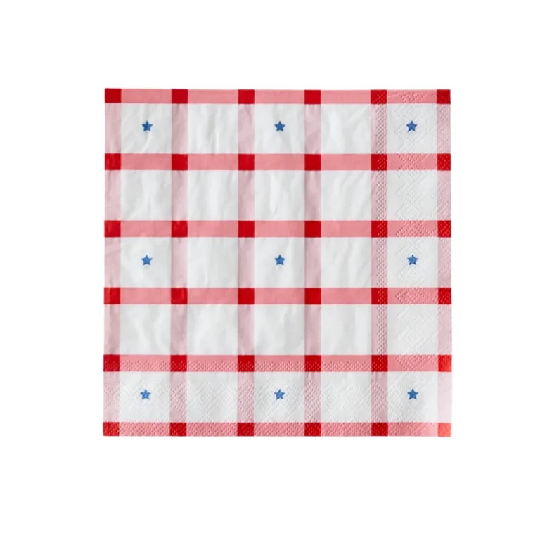Bonjour F\u00eate Patriotic Gingham Star Large Paper Napkins, Disposable Party Supplies, 20 Count... | Walmart (US)
