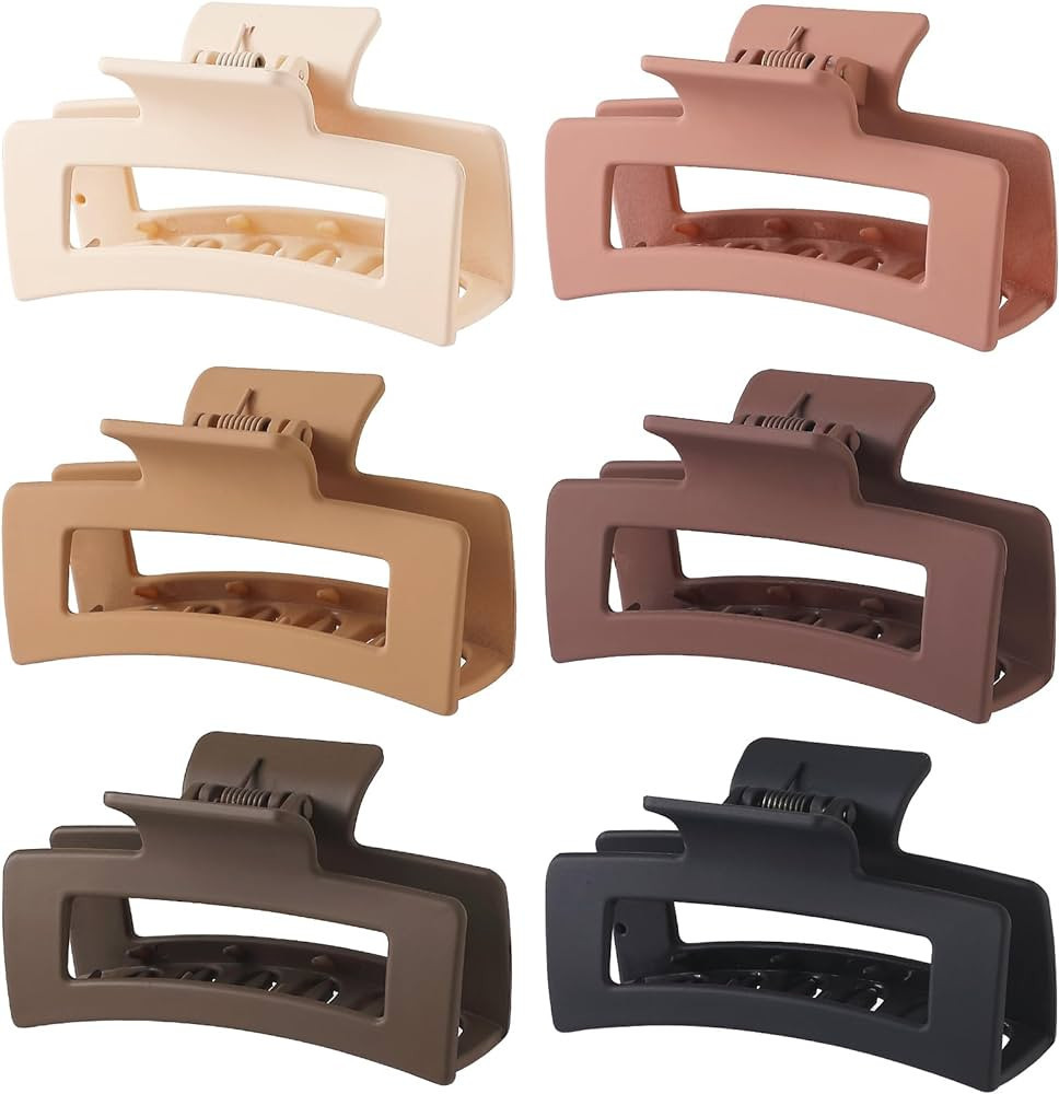 Sisiaipu 3.5 Inch Medium Hair Claw Clips 6 Pack Brown Hair Clips for Women Square Claw Clips Rect... | Amazon (US)