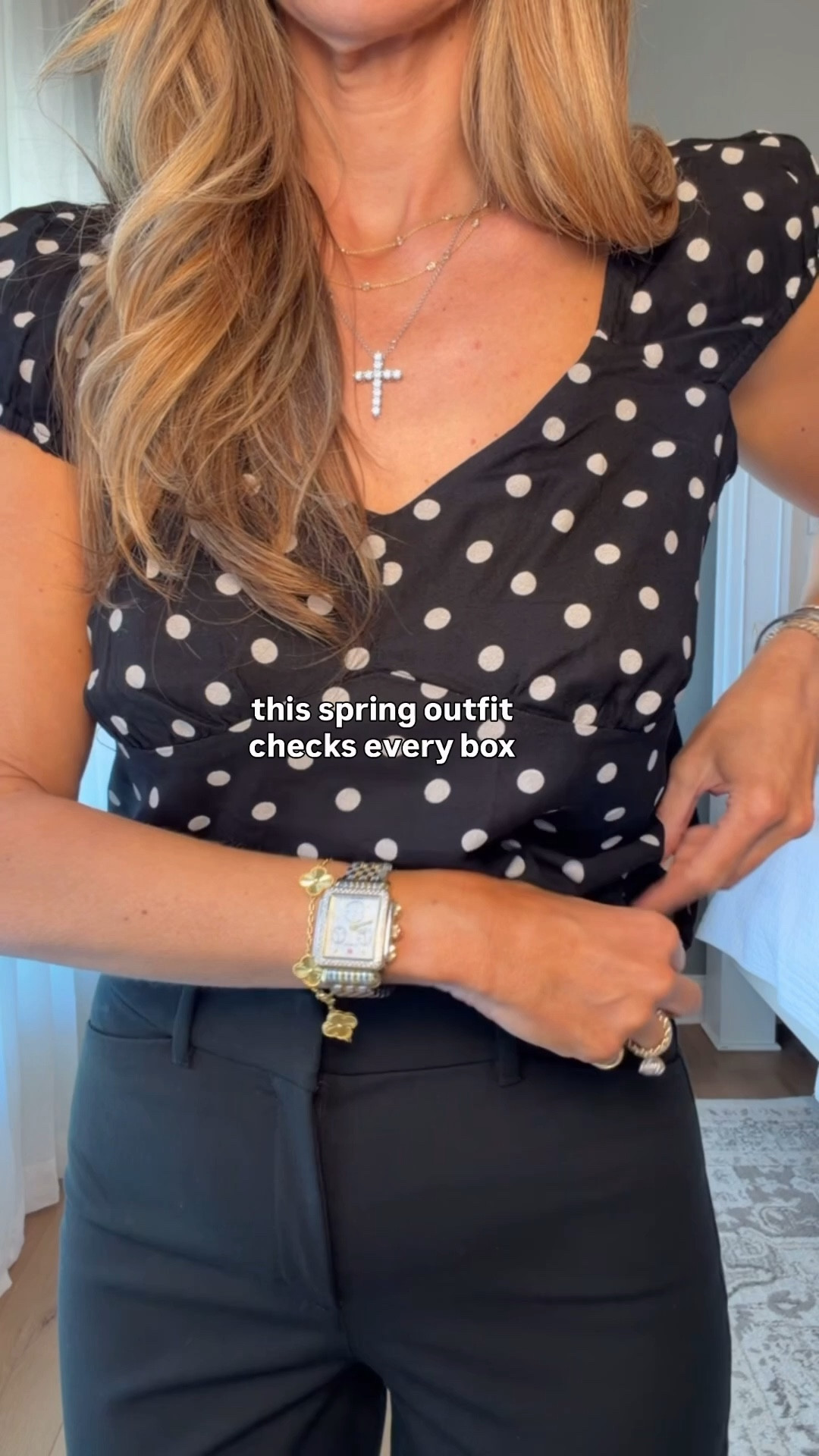 Spring outfit 
Polka dots size medium 
Pants size 8
Spring outfit 
Pink cardigan 

#LTKOver40 #LTKWorkwear #LTKMothersDay