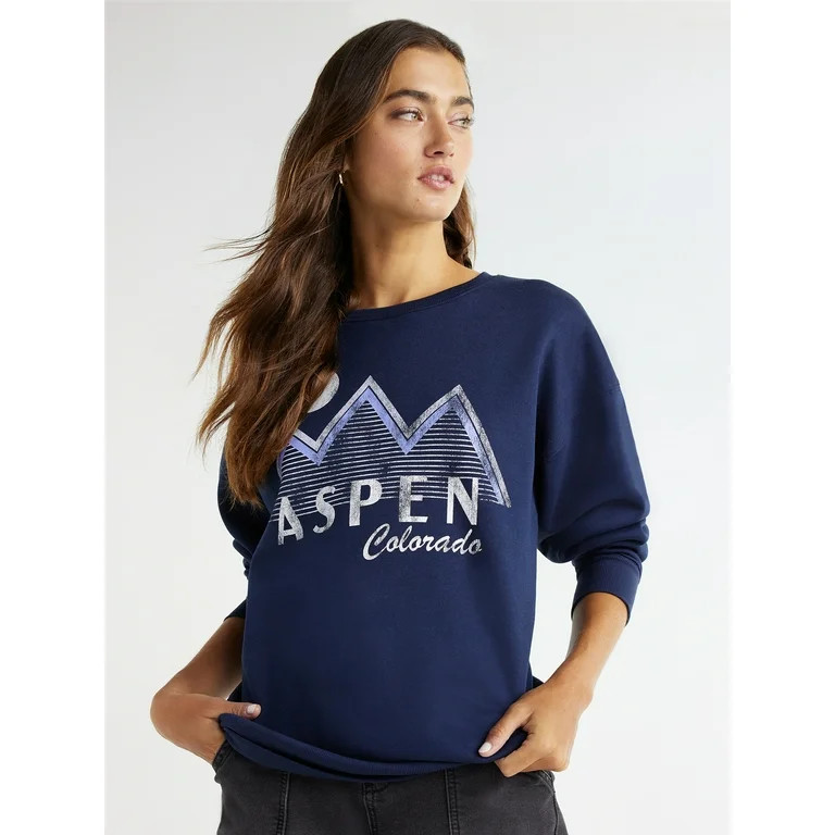 Time and Tru Women's Destination Graphic Sweatshirt with Long Sleeves, Sizes S-XXXL | Walmart (US)