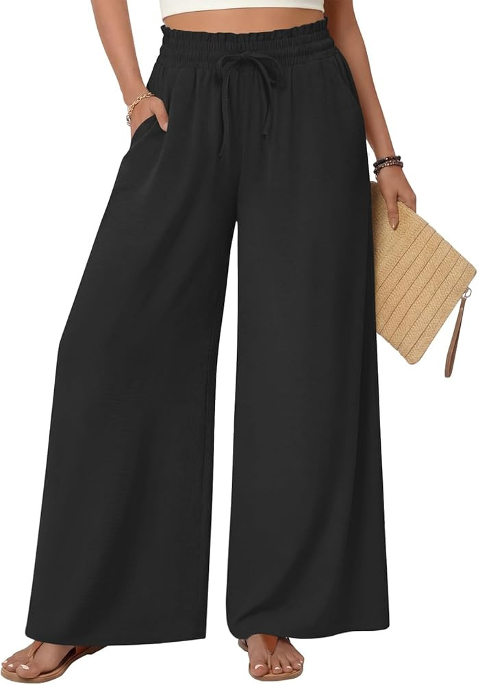 Netsmile Women's Wide Leg Palazzo Pants Dressy Flowy Casual High Waist Drawstring Beach Boho Trou... | Amazon (US)