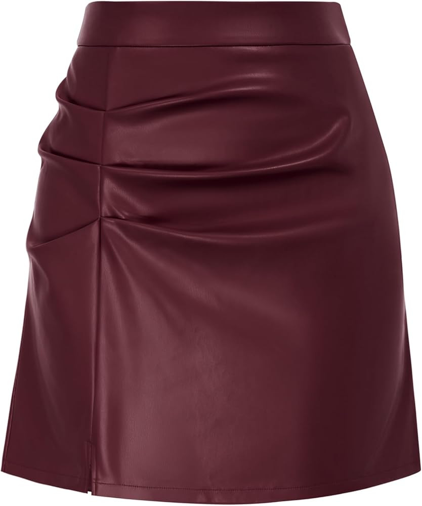 Kate Kasin Women's Faux Leather Mini Skirts Front Slit Ruched A-Line High Waist Bodycon Pencil Sk... | Amazon (US)