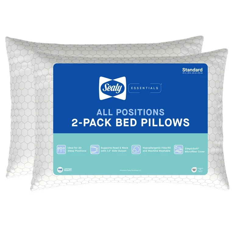 Sealy Essentials All Positions Bed Pillow, Standard- Hexagon Pattern, Firm, Back, Stomach, and Si... | Walmart (US)