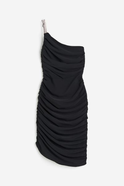 Rhinestone-strap one-shoulder dress - Black - Ladies | H&M GB | H&M (UK, MY, IN, SG, PH, TW, HK)