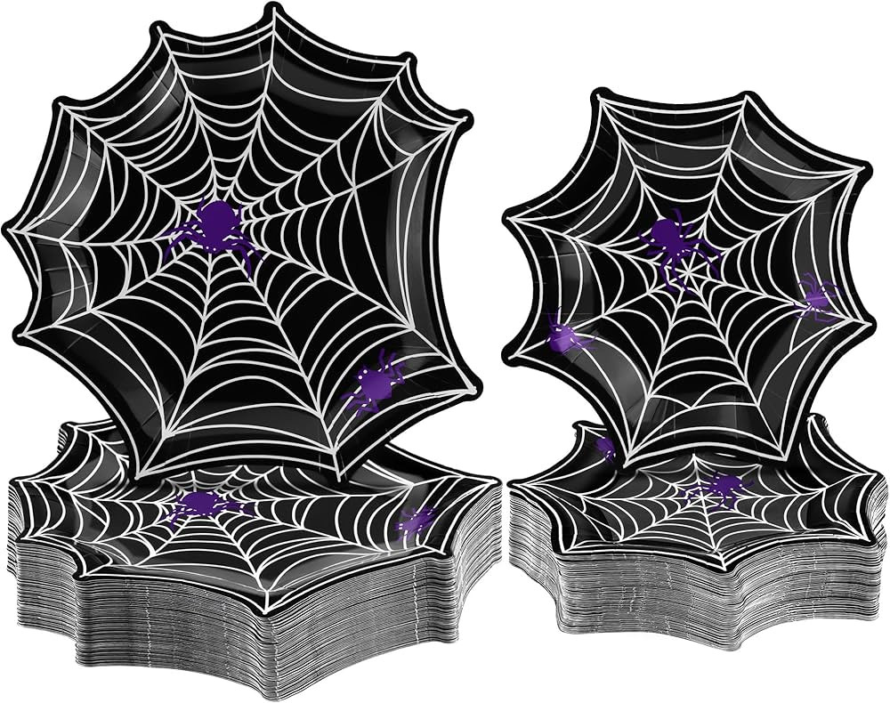 durony 100 Pieces Halloween Spiderweb Paper Plates 7 Inch and 9 Inch Dessert Plates Disposable Ha... | Amazon (US)