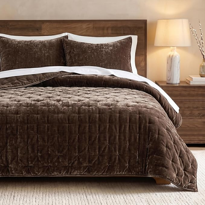 WDCOZY Chenille Velvet King Size Quilt Set - Chocolate Brown Cloud Soft Lightweight Bedspread, Da... | Amazon (US)