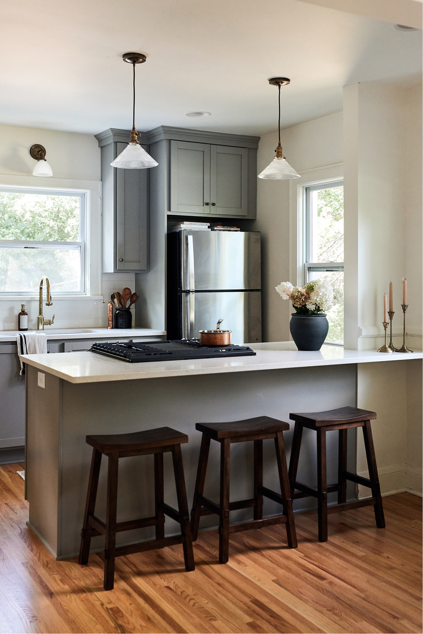 pendants, sconce, faucet, stools, vase, kitchen towels, copper cookware, soap pump, candlestick, taper candles, copper pepper grinder

#LTKhome