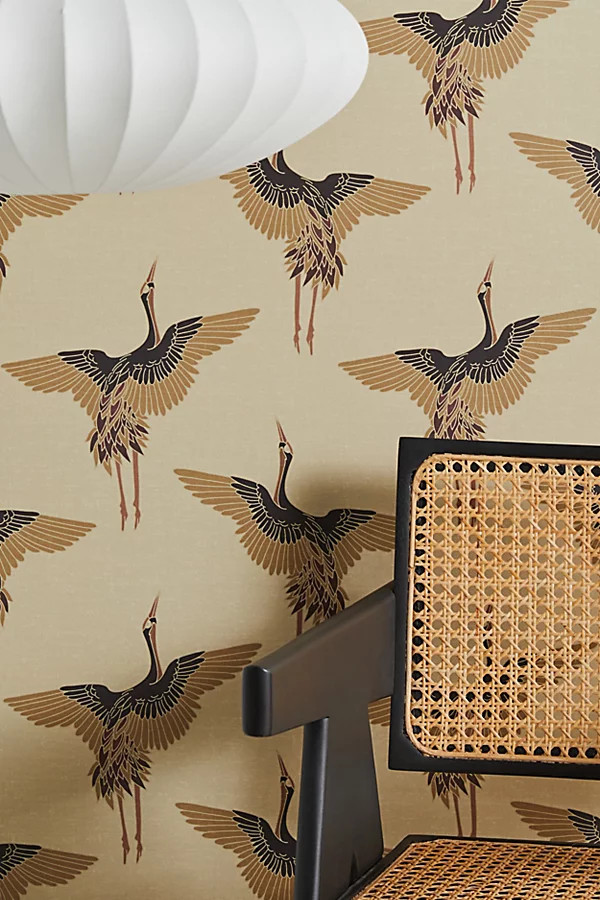 Iveta Abolina Deep Brown Cranes Removable Wallpaper | Urban Outfitters (US and RoW)