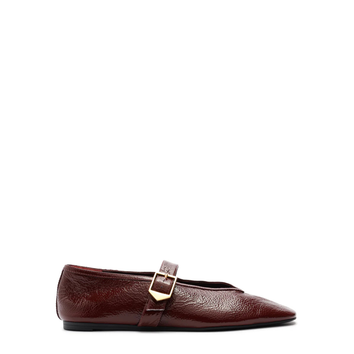 Courtney Buckle Patent Flat in Vino | Over The Moon