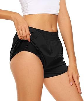 MEROKEETY Womens Athletic Quick-Dry Workout Shorts Elastic Waist Dolphin Running Pockets Shorts | Amazon (US)