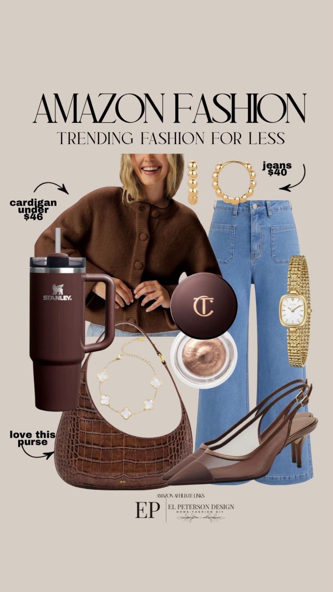 Amazon 
Cardigan
Makeup powder
Purse
Bracelet
Stanley
Jeans
Earrings
Heels
Watch 

#LTKFindsUnder50 #LTKFindsUnder100 #LTKStyleTip