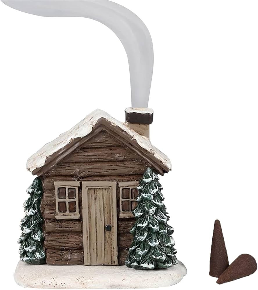 Log Cabin Snowy Winter Incense Cone Burner, Incense Cone Burner, Christmas Cabin Incense Burner, ... | Amazon (US)