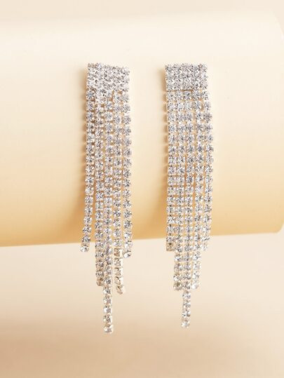 Rhinestone Tassel Drop Earrings | SHEIN