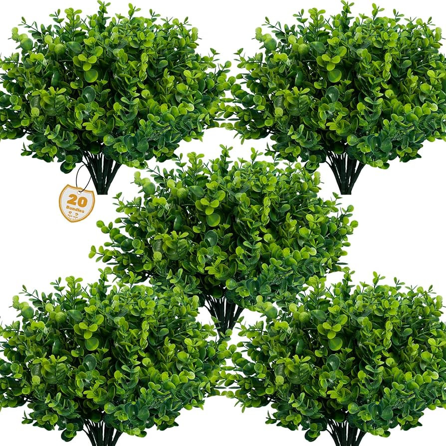 Lnoicy Artificial Greenery Plants Outdoor UV Resistant Fake Plants Boxwood Shrubs Grass,20 Bundle... | Amazon (US)