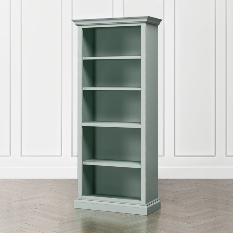 Cameo Blue Grey Open Bookcase with Full Crown | Crate & Barrel | Crate & Barrel