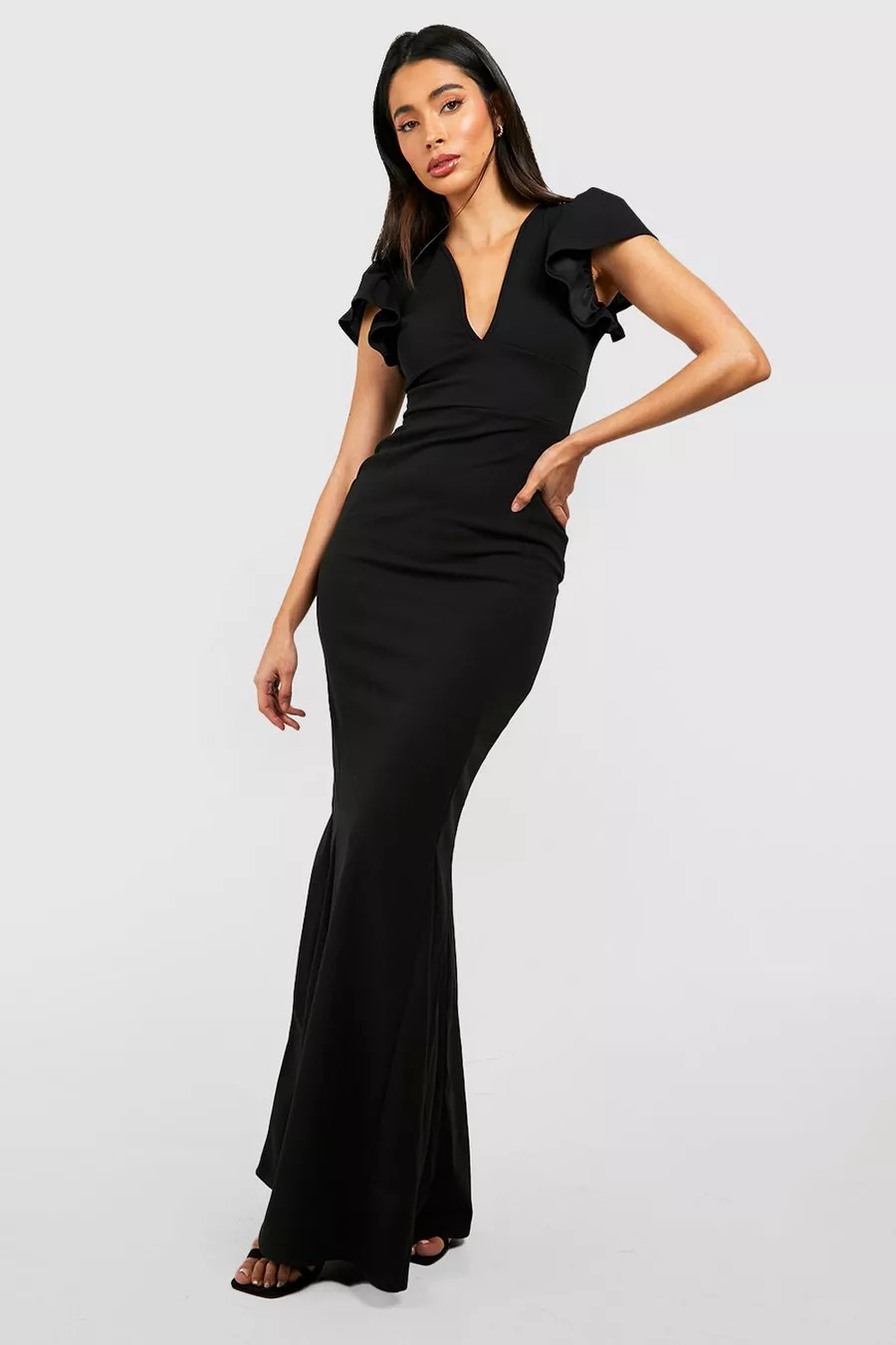 Puff Sleeve Plunge Maxi Dress | Boohoo.com (US & CA)