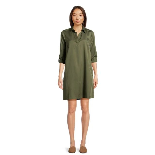 Time and Tru Women's Mini Shirt Dress with Sleeves, Sizes XS-3XL - Walmart.com | Walmart (US)