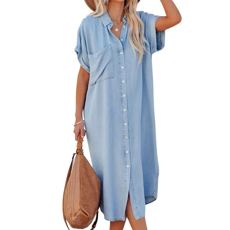 Cupshe Women's Dress Short Bell Sleeve Button Down Casual Shirt Dresses, m - Walmart.com | Walmart (US)