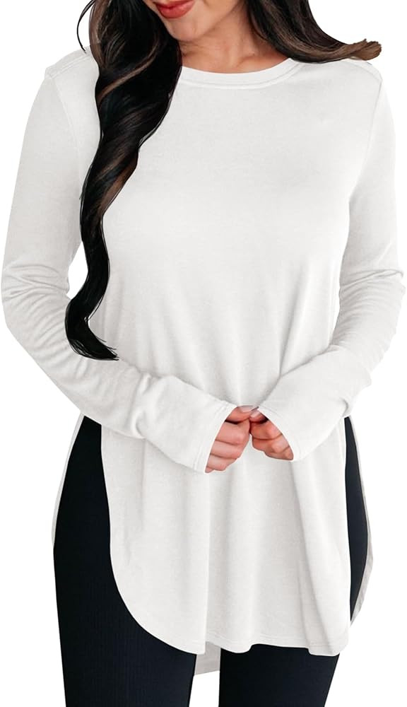 BZB Womens Long Sleeve Tunic Tops Fall Casual Crew Neck Side Split Hi-Low Hem Loose Shirts To Wea... | Amazon (US)