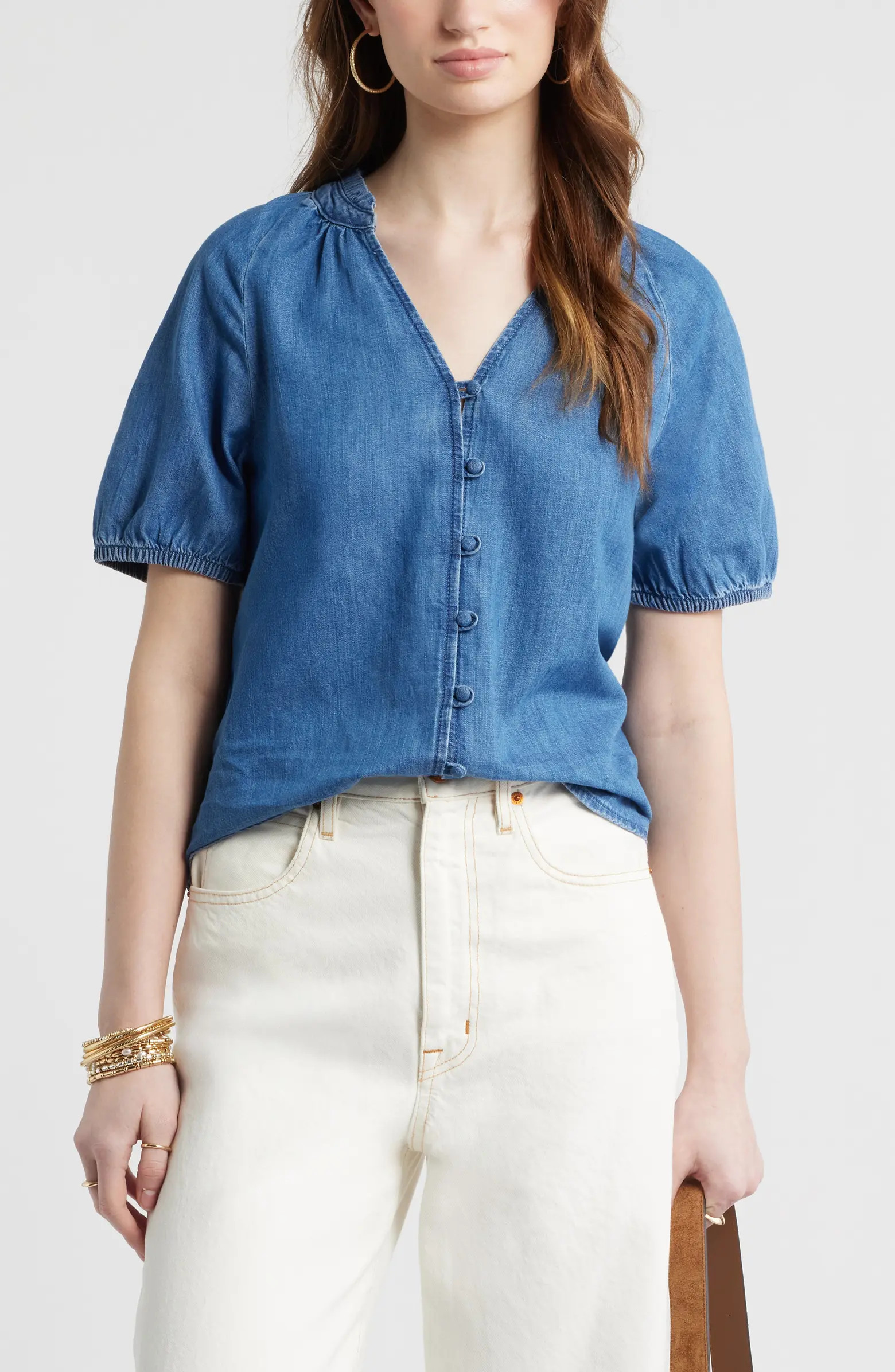 V-Neck Chambray Top | Nordstrom