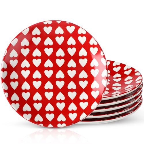 Hushee 6 Pcs Valentines Dessert Plate 6 Inch Round Heart Ceramic Plates Valentine Salad Dishes for Valentines Party Wedding Party Kitchen Food (Stylish) | Amazon (US)