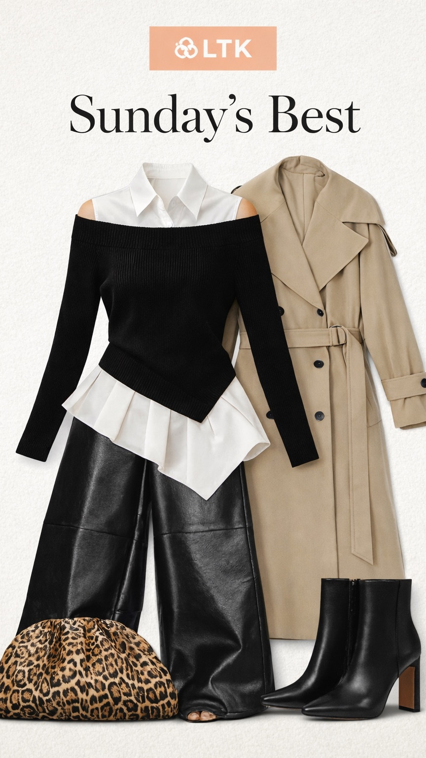 Sunday’s Best 🖤 Elevated leather wide-leg pants styled with a structured layered top, classic trench coat, and sleek ankle boots. Perfect for church, brunch, or a polished fall look.

#LTKWorkwear #LTKNYFW #LTKSeasonal